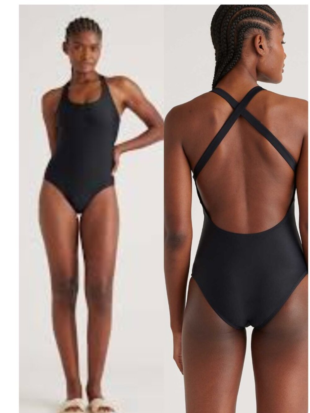 NWT QUINCE Italian Cross-Back One-Piece Swimsuit Black Size M